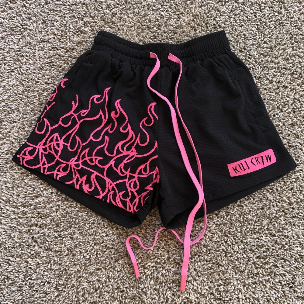 Kill Crew Muay Thai Shorts Womens Size Small Pink Flame Elastic Waist Polyester